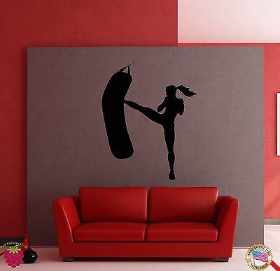 Wall Stickers Vinyl Decal Girl Kicks Punch Bag Box Boxing Fitness Sport Unique Gift (z1802)