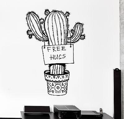 Wall Vinyl Cactus Floral Flower Funny Free Hugs Cool Decal Unique Gift (z3415)