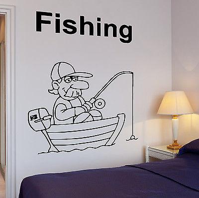 Wall Decal Fishing Fish Funny Relax Relaxation Cool Decor For Living R —  Wallstickers4you