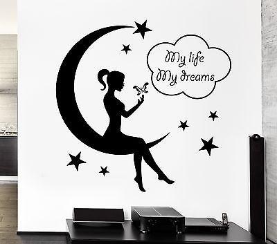 Wall Decal Teen Girl Fairy Moon Star Dreams Bedroom Decor Vinyl Stickers Unique Gift (ig2571)