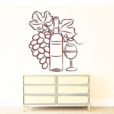 Wall Vinyl Sticker Decor Wine Glass Bottle Cluster of Grapes Unique Gift (n179)