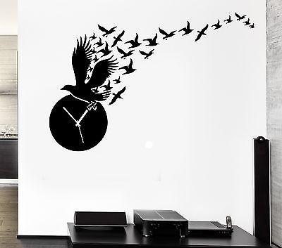 Wall Decal Clock Time Birds Great Room Decor Vinyl Stickers Art Mural Unique Gift (ig2551)