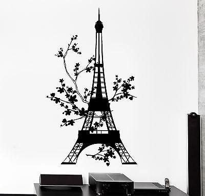 Wall Decal Paris France Eiffel Tower Flower Floral Vinyl Decal Unique Gift (z3138)