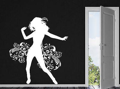 Wall Vinyl Sticker Decal Girl Dancing Vortex Hair Skirt Flower Decor Unique Gift (n144)