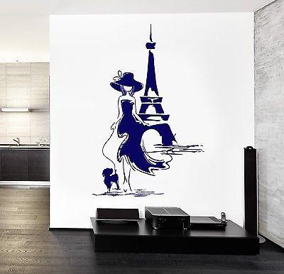 Wall Decal Paris France Eiffel Tower Sexy Girl With Dog Vinyl Decal Unique Gift (z3127)