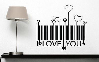 Wall Vinyl Sticker Decor Love Confession Stylized Barcode Hearts Florets Unique Gift (n089)