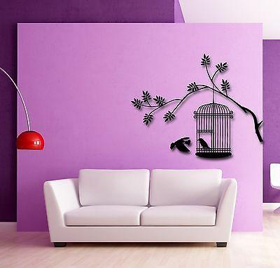 Vinyl Decal Wall Stickers Tree Branch Birds In Cage Cool Decor (z1618)
