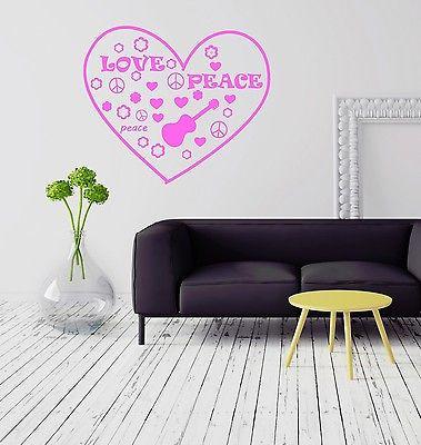 Hippie Peace Love Music for Girls Wall Sticker Vinyl Decal Unique Gift (ig2077)