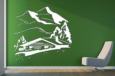 Wall Decal Vinyl Sticker Mountain Chalet Peaks Snowy Peaks Trees Unique Gift (n253)