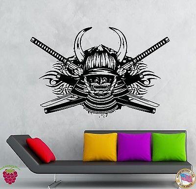 Decal Vinyl Wall Stickers Samurai Swords Helmet With Hornes Katana (z2151)