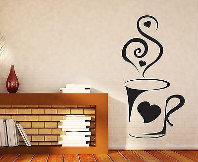 Wall Vinyl Sticker Art Cup of Coffee Aroma Soar Love Heart Unique Gift (n084)