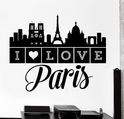 Wall Decal Paris France Quote I Love Paris Eiffel Tower Vinyl Decal Unique Gift (z3139)