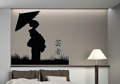 Wall Vinyl Sticker Decor Young Chinese Woman Geisha Umbrella Meadow Unique Gift (n114)