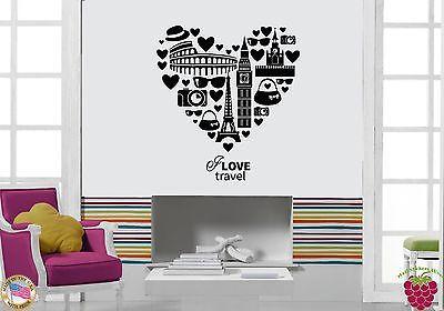 Wall Stickers Vinyl Decal Quote Inspire Message I Love Travel Heart Unique Gift (z1855)