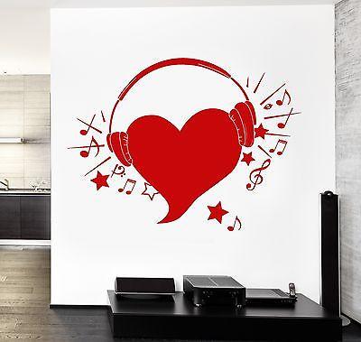 Wall Vinyl Music Hearts Headphones Notes Guaranteed Quality Decal Unique Gift (z3563)