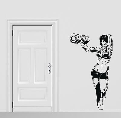 Wall Vinyl Sticker Miss Beautiful Fitness Muscle Dumbbells Figure Force Unique Gift (n218)