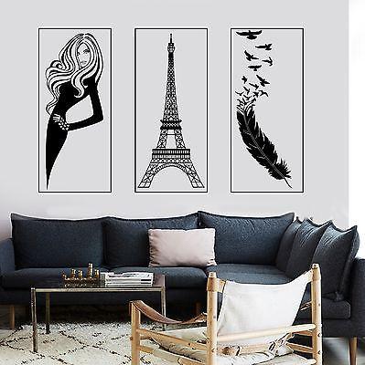 Wall Sticker Paris Eiffel Tower Feather Romantic Sexy Hot Girl Model Unique Gift z2855