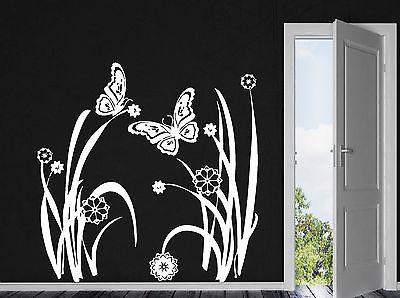 Wall Sticker Vinyl Decal Summer Meadow Flowers Butterflies Grass Decor Unique Gift (n123)