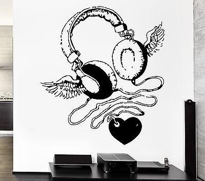 Wall Sticker Headphones Heart Wings Music Rock For Living Room Unique Gift (z2614)