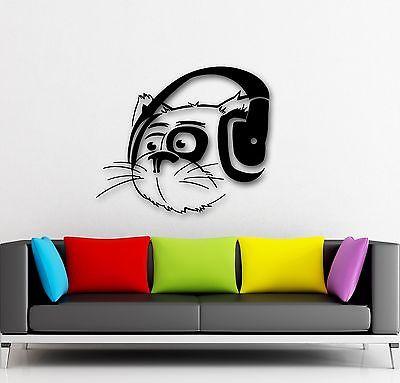 Wall Stickers Vinyl Decal Funny Cat Headphones Music Animal Musical Decor Unique Gift (ig681)