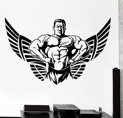 Wall Sticker Sport Crossfit Bodybuilder Muscle Man Winged Star Decal Unique Gift (z3080)