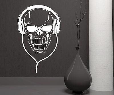 Wall Vinyl Sticker Decal Skull in Headphones Music Notes Decor Unique Gift (z1081)