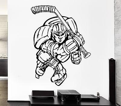 Wall Decal Sport Game Hockey Stick Ice Skates Player Vinyl Stickers Unique Gift (ed299)