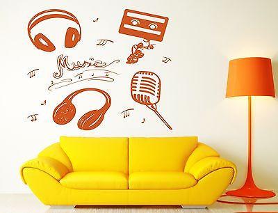 Vinyl Wall Sticker Attributes Microphone Headphones Music Cassette Notes Unique Gift (n324)