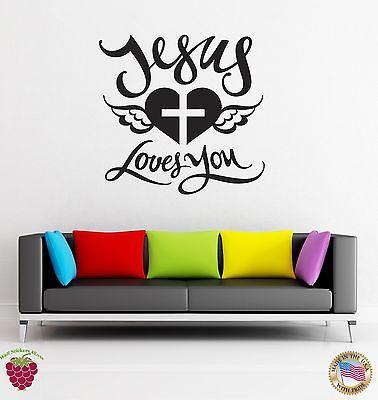 Vinyl Decal Wall Stickers Religion Jesus Love You Cross And Heart (z1701)