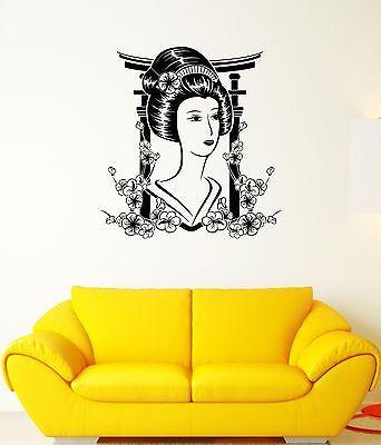 Wall Decal Japan Sakura Girl East Flowers Geisha Mural Vinyl Stickers Unique Gift (ed011)