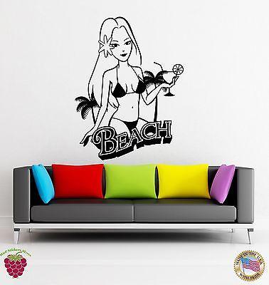 Wall Stickers Vinyl Decal Beach Girl Summer Palms Travel Vacation  Unique Gift (z1991)