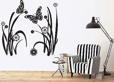 Wall Sticker Vinyl Decal Summer Meadow Flowers Butterflies Grass Decor Unique Gift (n123)