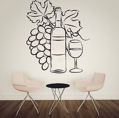 Wall Vinyl Sticker Decor Wine Glass Bottle Cluster of Grapes Unique Gift (n179)