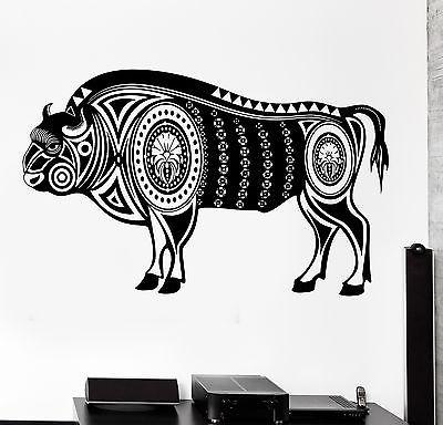 Wall Decal Animal Bull Aggressive Tribal Ornament Mural Vinyl Decal Unique Gift (z3166)