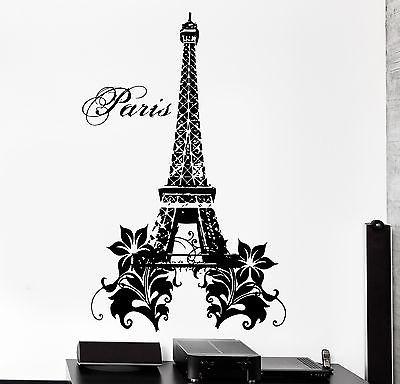 Wall Decal Paris France Eiffel Tower Flower Love Vinyl Decal Unique Gift (z3136)