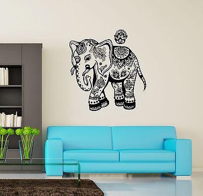 Wall Vinyl Elephant Floral Flower Tribal Ornament Mural Vinyl Decal Unique Gift (z3368)