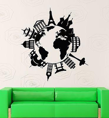 Wall Stickers Vinyl Decal Map Of The Famous Places Travel Coolest Deco ...