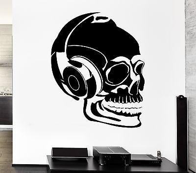 Wall Decal Headphones Music Skull Scary Cool Rock Pop For Bedroom Unique Gift (z2746)