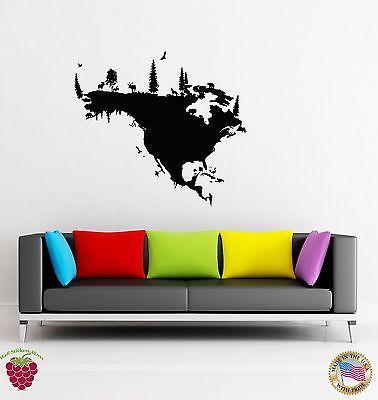 Wall Sticker Map North America Map Modern Decor for Living Room Unique Gift z1322