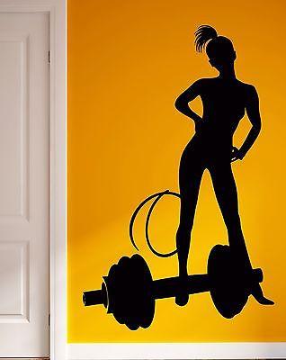 Wall Stickers Vinyl Fitness Yoga Sport Fitness Girl Female Woman Barbell Unique Gift (z1531)