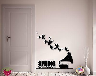 Wall Stickers Vinyl Decal Music Birds Spring Coming Soon Gramophone  Unique Gift (z1765)