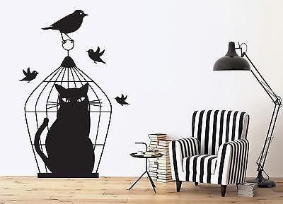 Wall Sticker Vinyl Decal Bird Caught in Cage Sad Cat Deception Outwitted Unique Gift (n117)