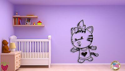 Wall Sticker Kitty Cat in Dress Cool Decor for Kids Nursery Room Unique Gift z1444