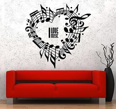 Wall Vinyl Music Notes Love For Bedroom Guaranteed Quality Decal Unique Gift (z3513)