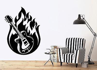 Wall Sticker Vinyl Decal Guitar Music Jazz Blues Fire Rock 'n' Roll Unique Gift (n063)