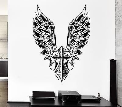 Wall Decal Cross Angel Wings Freedom Swing Mural Vinyl Stickers Unique Gift (ed036)