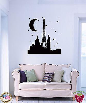Wall Sticker Eiffel Tower Paris France Night Travel Cool Decor  Bedroom Unique Gift z1510
