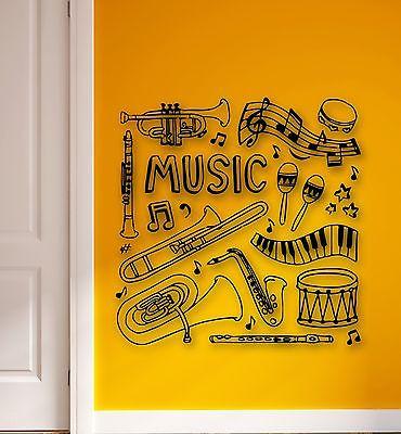 Wall Stickers Vinyl Decal Music Musical Instruments Drums Flute Trumpet Unique Gift (ig880)