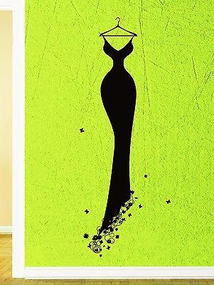 Wall Sticker Evening Dress Fashion Girl Woman for Bedroom Unique Gift z1331