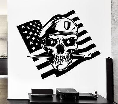 Wall Decal American Flag Skull Soldier Death War Knife Vinyl Stickers Unique Gift (ed146)